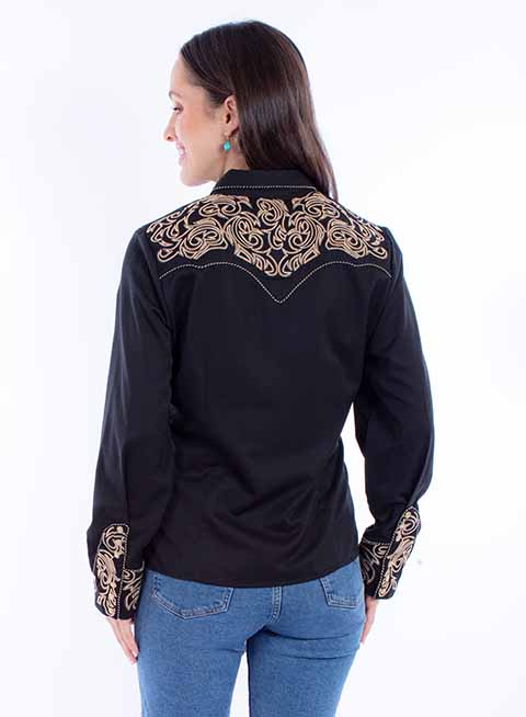 Scully Leathers Women's Embroidered Black Shirt