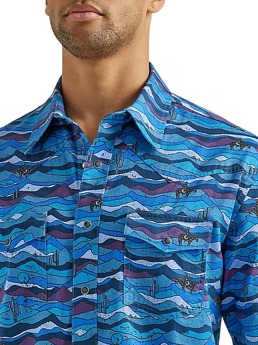 Wrangler Men's Way Out Wester Western Blue Shirt