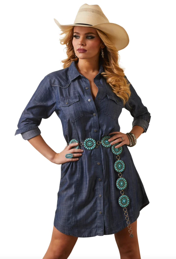 Ariat Women's Classic Denim Blue Shirt Dress - Western Style & Quality Ariat Women's Classic Denim Blue Shirt Dress - Western Style & Quality