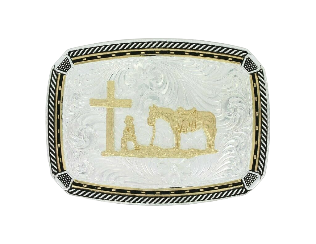 Montana Silversmith Christian Cowboy Kneels Cross Belt Buckle