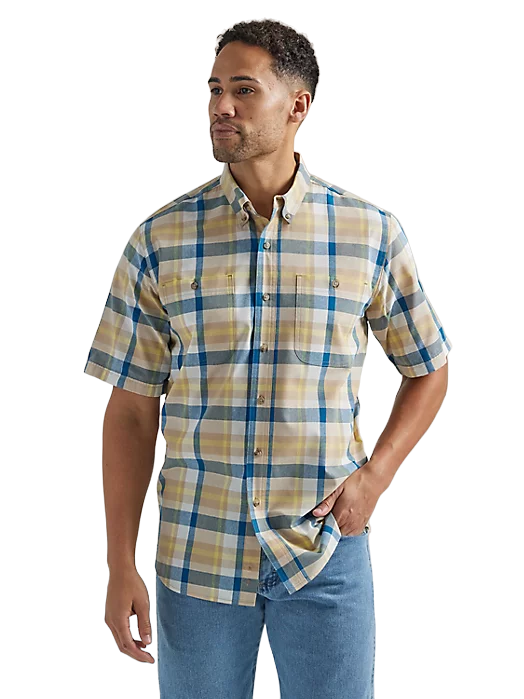 Wrangler Rugged Wear Easy Care Plaid In Khaki Blue Shirt