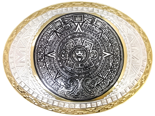 Crumrine Men's Oval Silver Aztec Calendar Grey Buckle