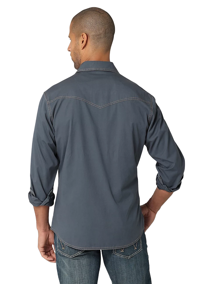 Wrangler Men's Premium Contrast Trim Western Blue Shirt - Big