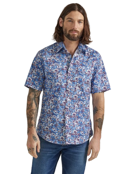 Wrangler Men's 20x Comp Short Sleeve Print Watercolor Violet: XXL Shirt