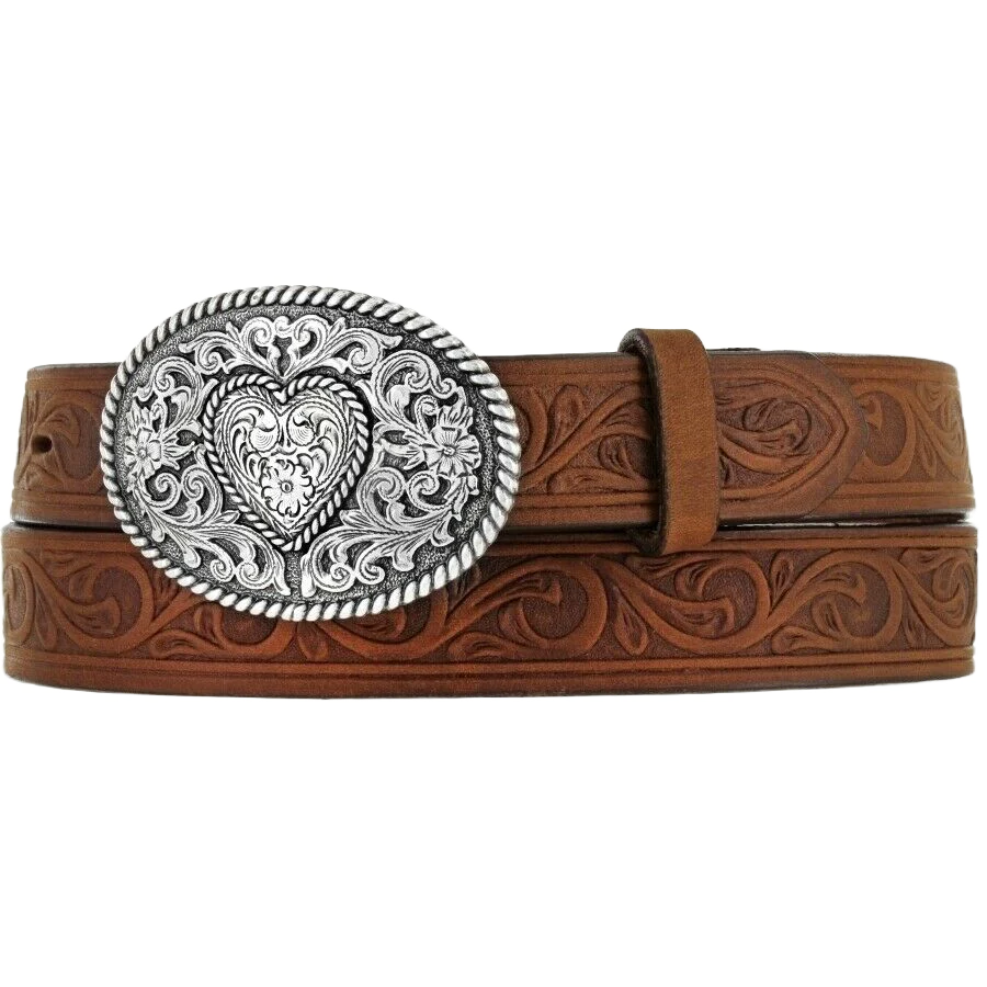 Justin Youth Girl's Aged Bark Scroll Brown Belt