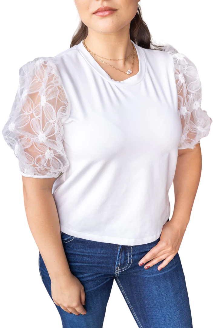 Southern Grace Women's Midnight Blossom White Floral Shirt