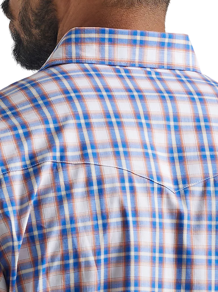 Wrangler Men's Wrinkle Blue Orange Western Plaid Shirt - Big