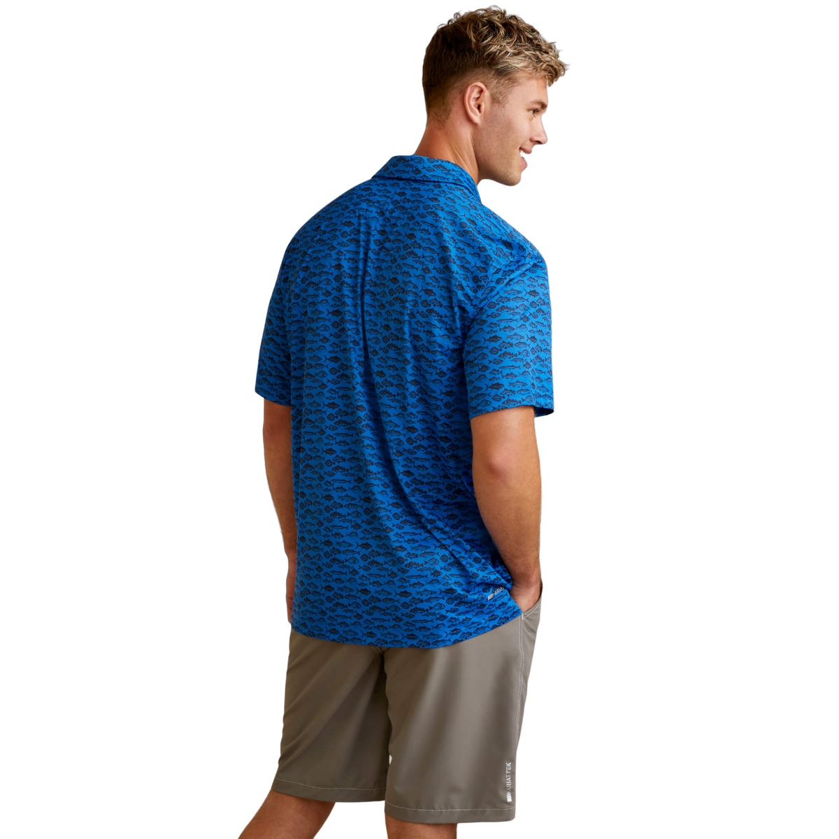 Ariat Men's All Over Print Polo Cendre Blue Shirt