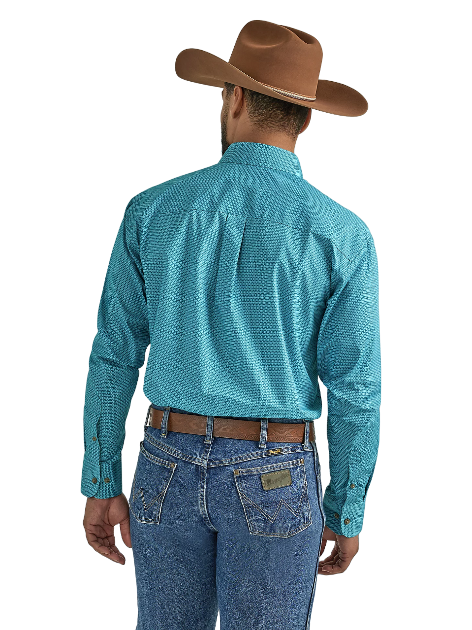 Wrangler Men's George Strait Long Sleeve Button Down One Pocket In Teal Discs Shirt