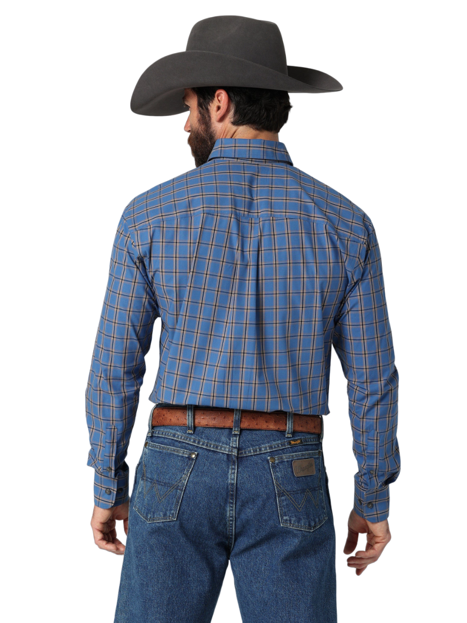 Wrangler Men's George Strait Inky Button Down One Pocket Plaid Shirt