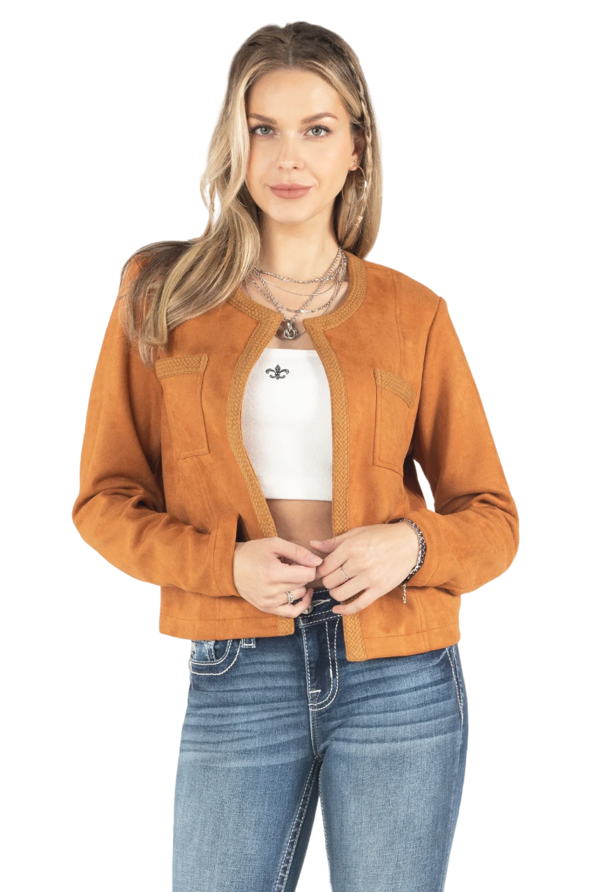 Miss Me Women's Braided Faux Suede Jacket