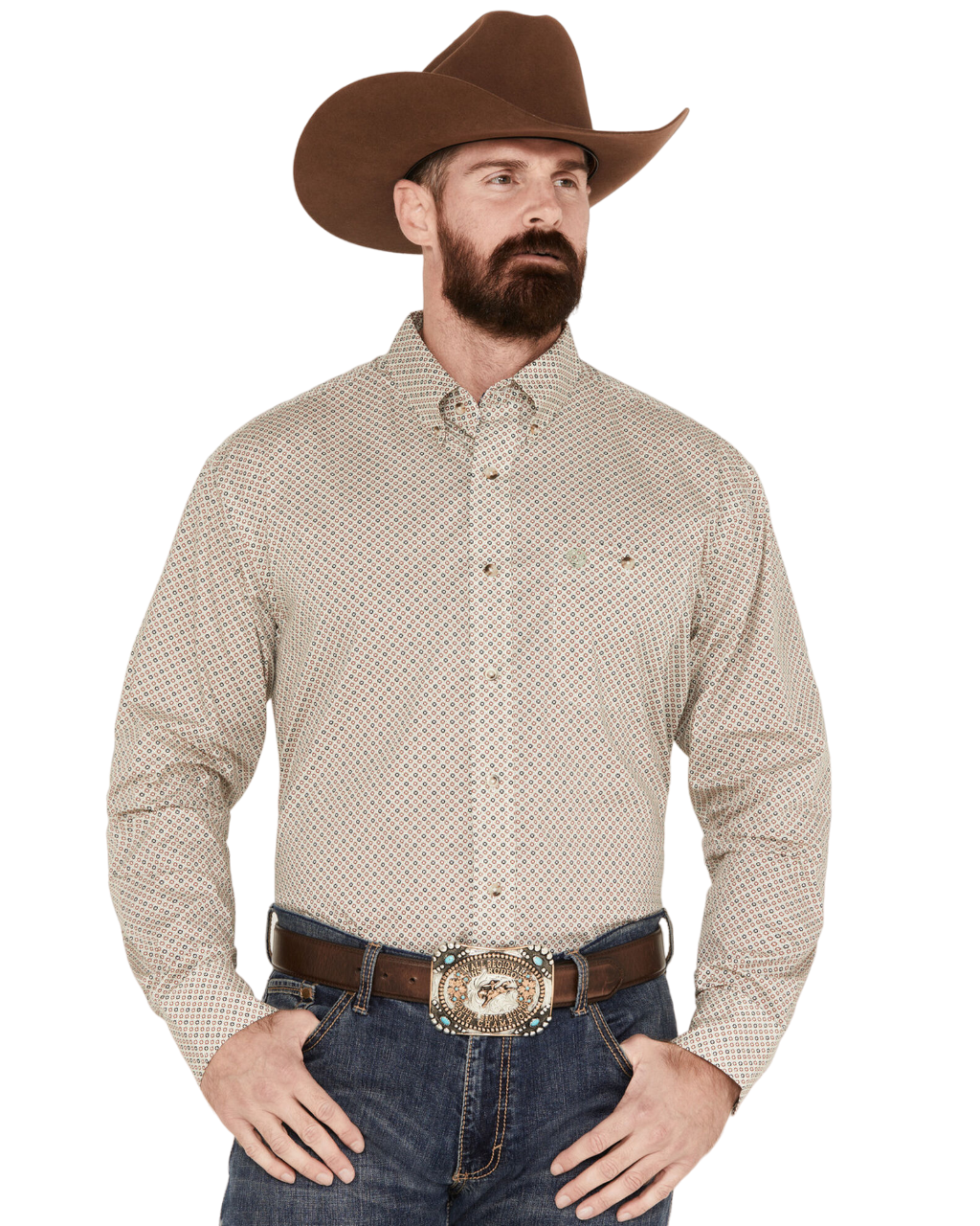 Wrangler Men's George Strait Long Sleeve Geo Print Western Shirt - Big