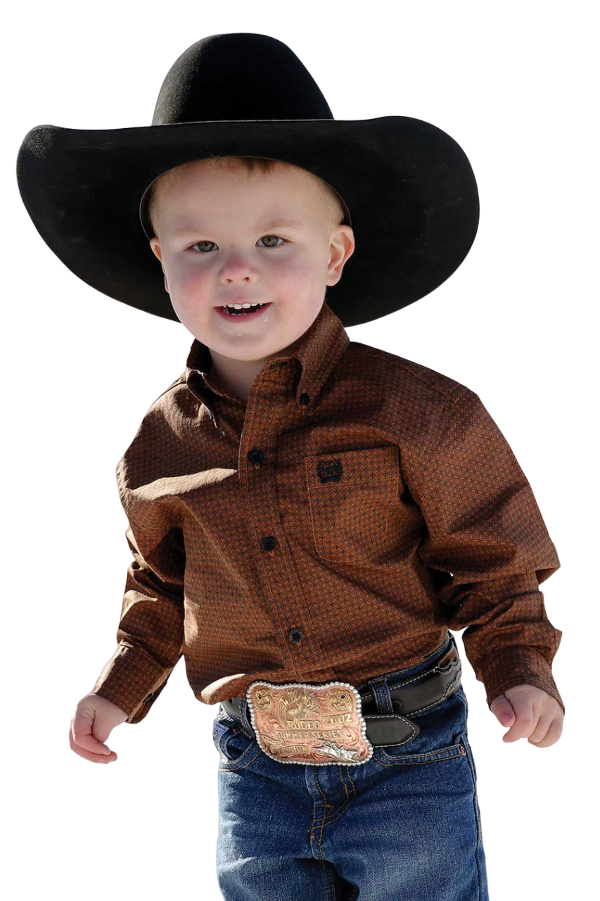 Cinch Toddler Boy's Long Sleeve Cooper Brown Shirt
