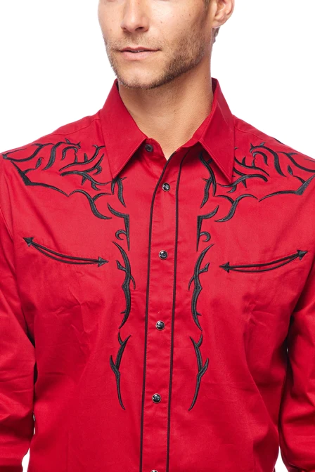 Avalon Men's Embroidered Solid Red Shirt