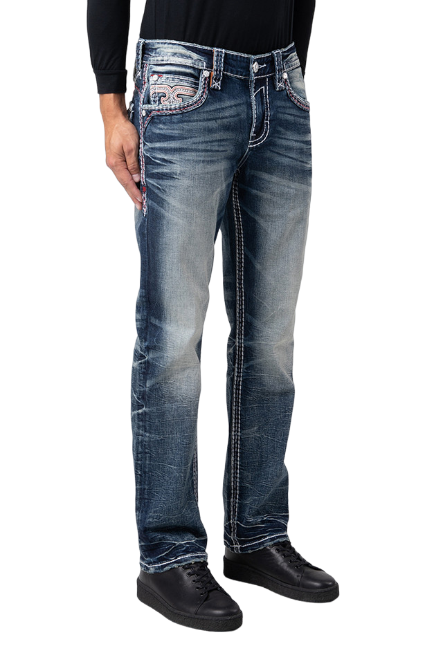 Rock Revival distressed boot cut jeans factory for men