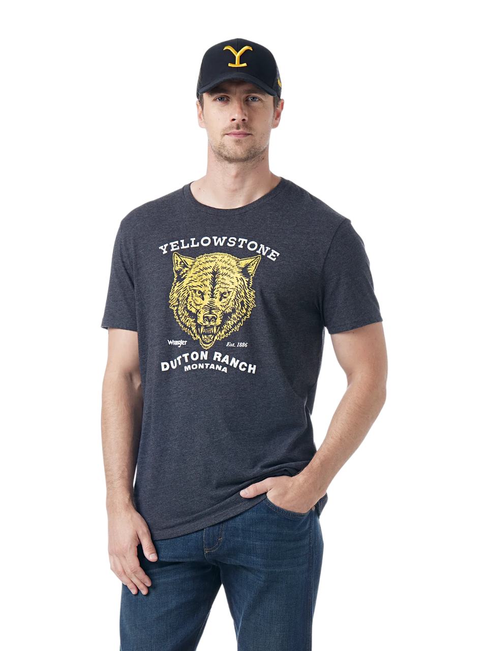 Wrangler Men's Yellowstone Dutton Ranch Wolf Grey Tee Shirt