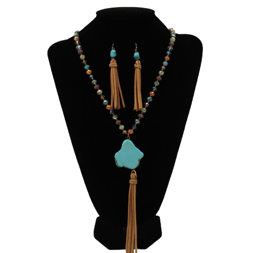 Blazin Roxx Women's Stone Pendant Beads Turquoise Set