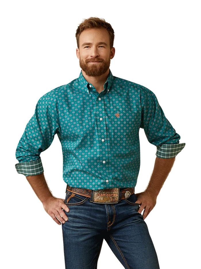 Ariat Men’s Casual Classic Fit Button Turquoise Shirt
