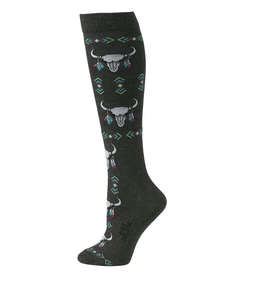 Boot Doctor Women's Bull Skulls Over The Calf Grey Socks