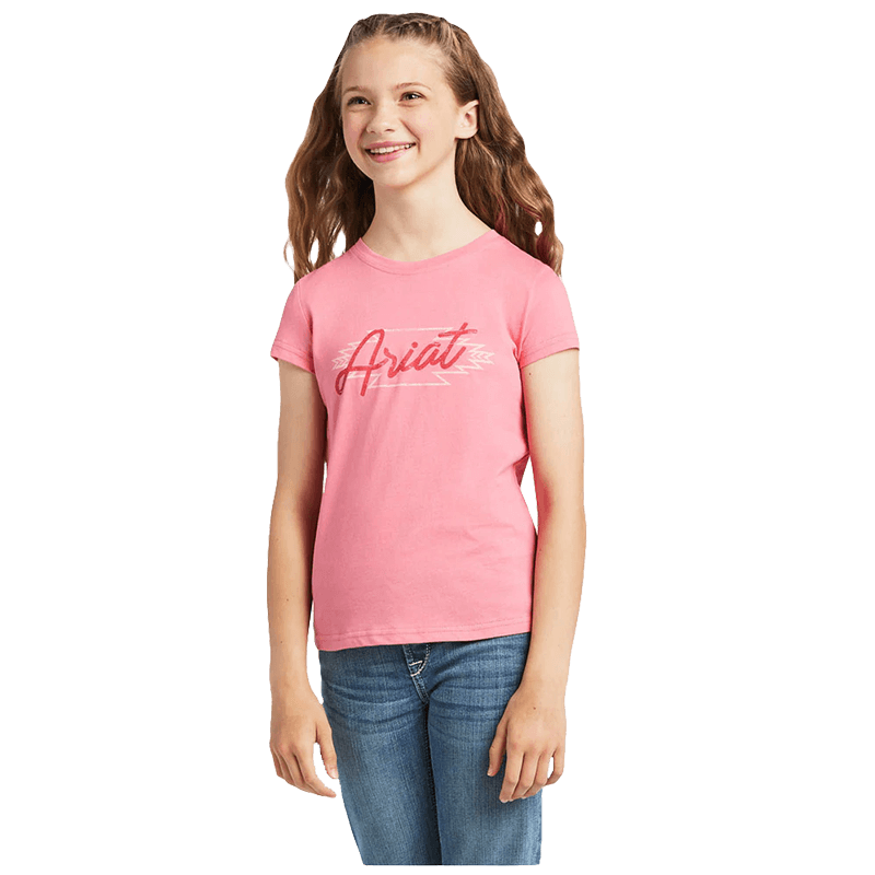 Ariat Youth Girl's Real Border Graphic Confetti Pink Tee Shirt