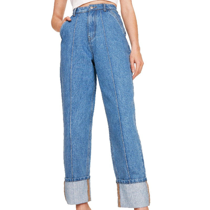Lee Women's Seam Detail Turn Up High Waisted Blue Jeans
