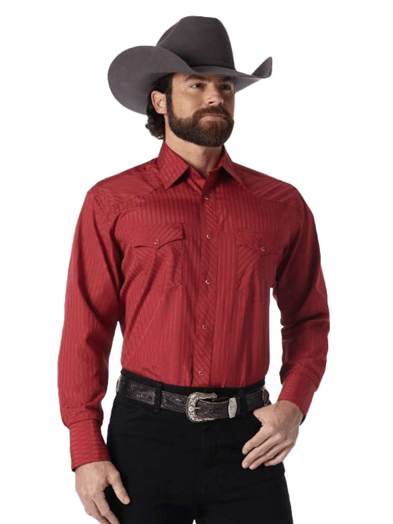 Wrangler Men's Long Sleeve Western Snap Dobby Stripe Shirt - Black,M