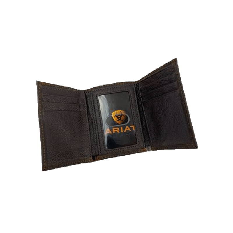 Ariat Brown Cotton Center Tri-Fold Embroidered Logo Wallet