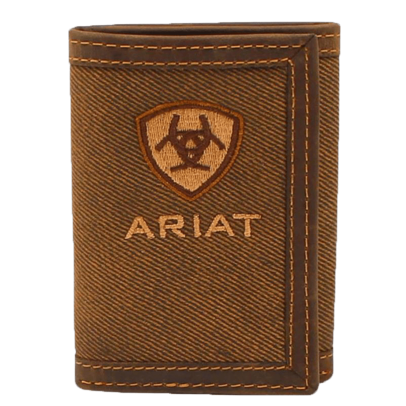 Ariat Brown Cotton Center Tri-Fold Embroidered Logo Wallet