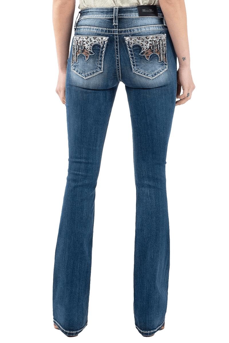 Miss Me Womens Leopard Cactus Boot Cut Jeans