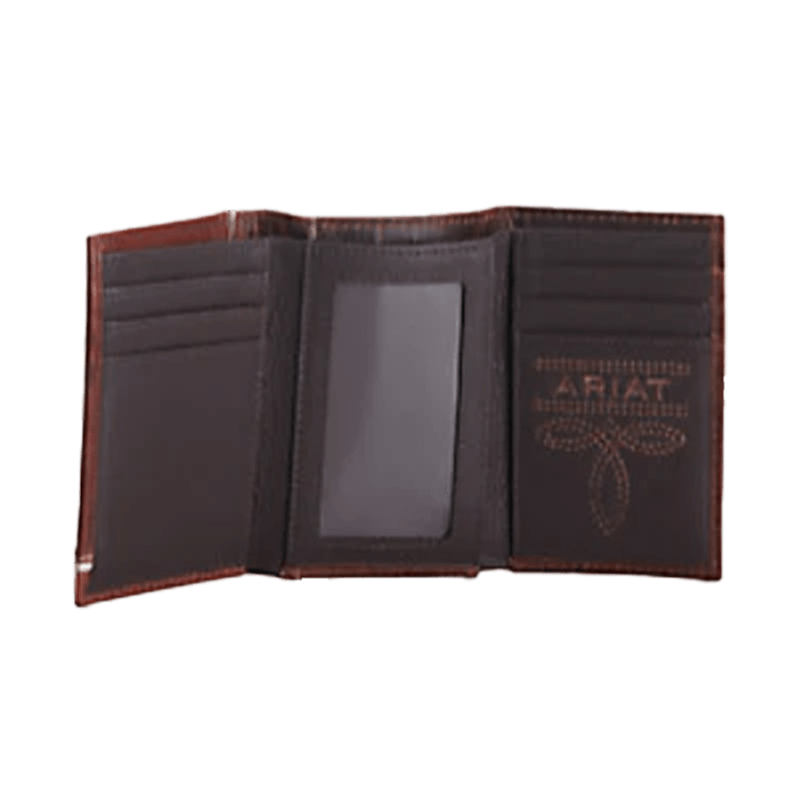 Ariat Men's Tan Overlay Embossed Shield Logo Trifold Wallet