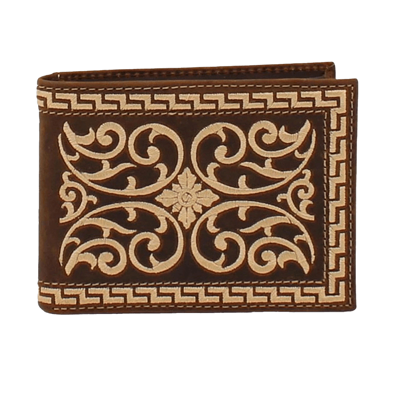 Nocona Men's Cream Embroidered Brown Wallet