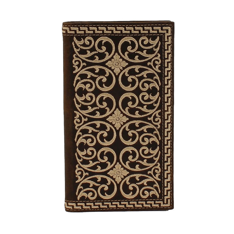 Nocona Men's Rodeo Leather Embroidered Brown Wallet