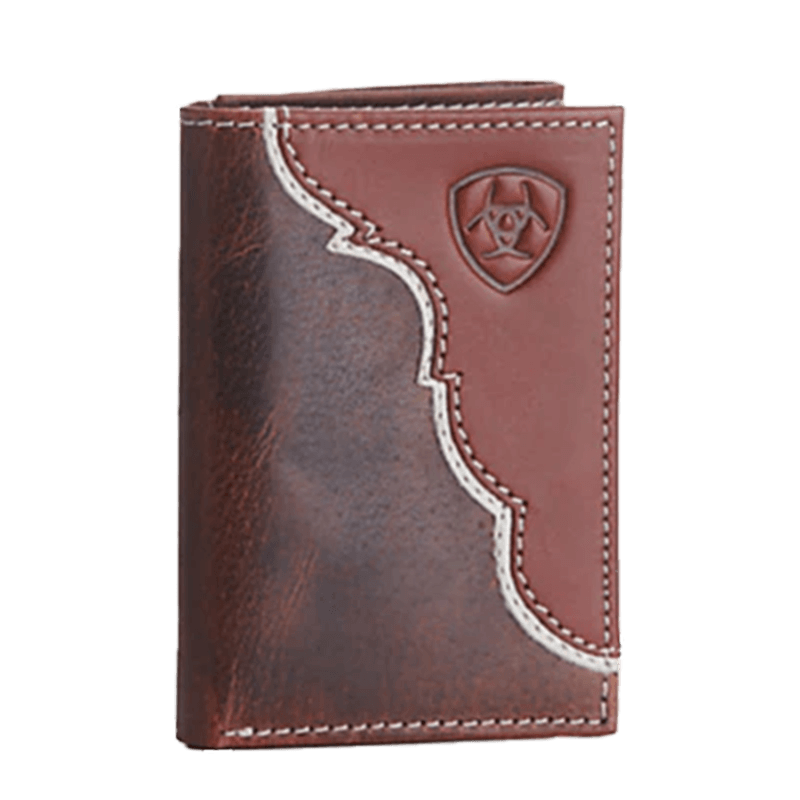 Ariat Men's Tan Overlay Embossed Shield Logo Trifold Wallet