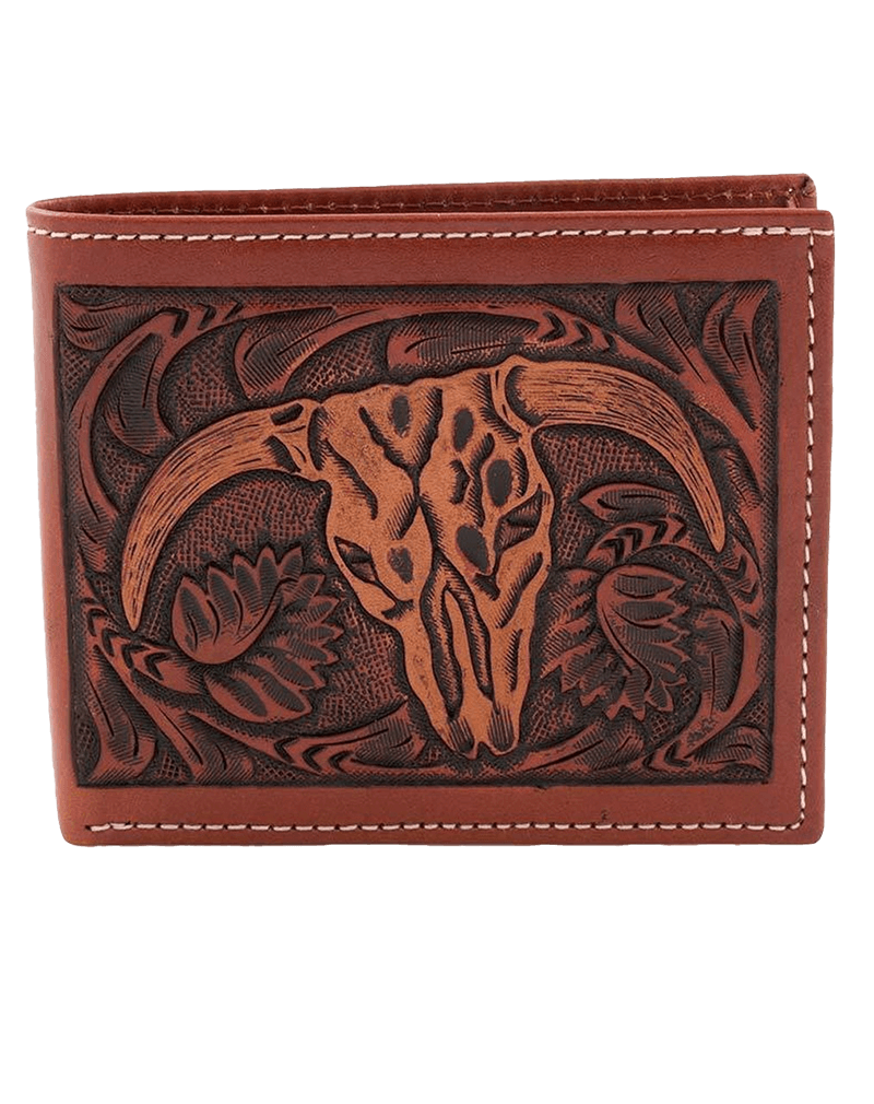 M&F Men's Floral Steer Head Bi Fold Brown Wallet