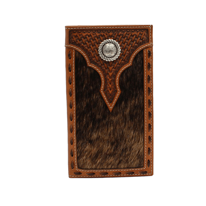 Ariat Men's Basketweave Calf Hair Rodeo Brown Wallet