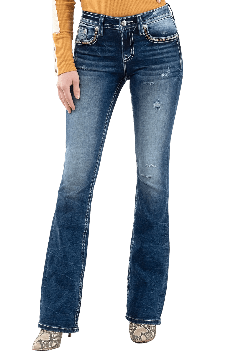 Western Chic Miss Me Womens X Stitch Boot Cut Jeans 1370