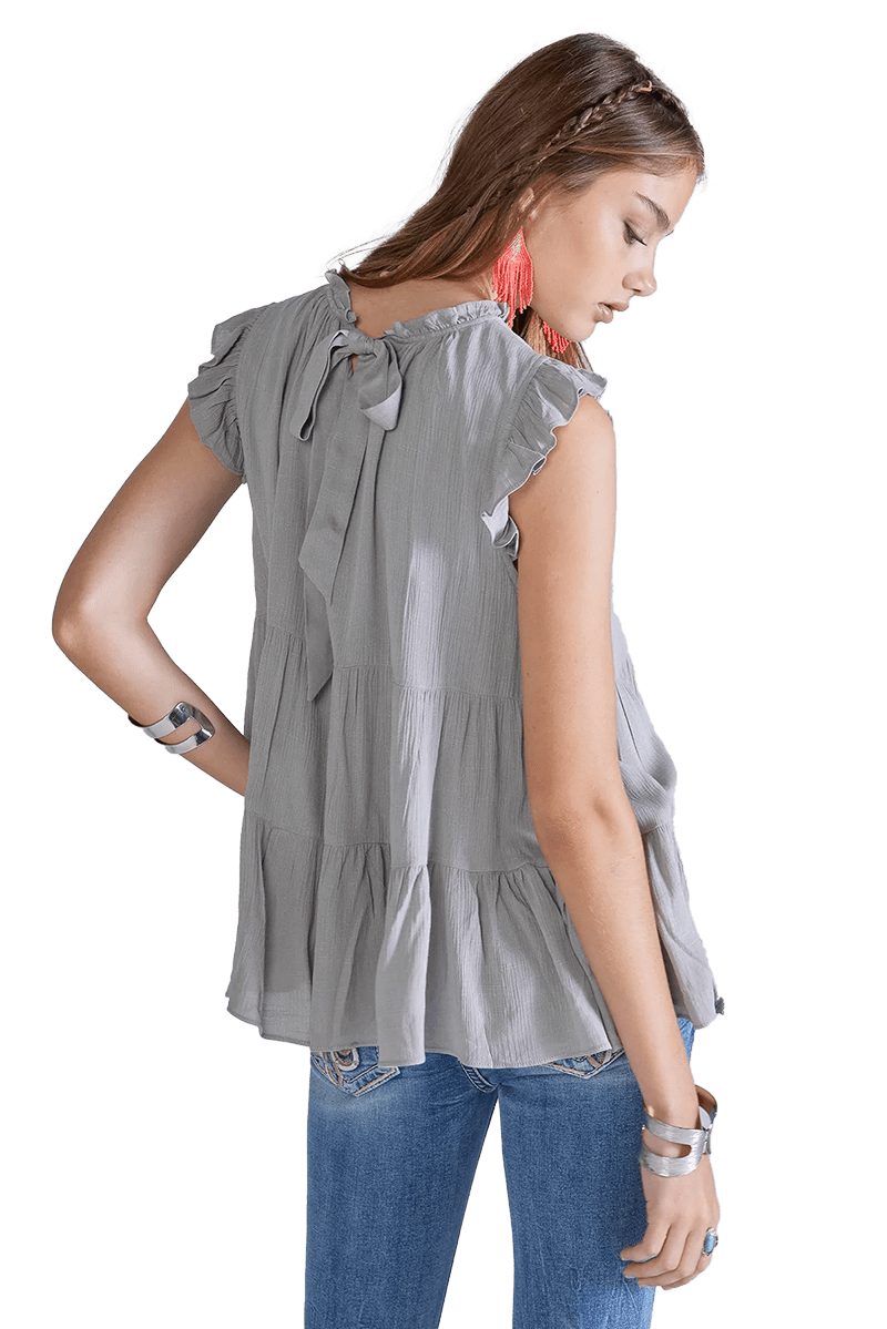 Miss Me Tiered Sleeveless Grey Top