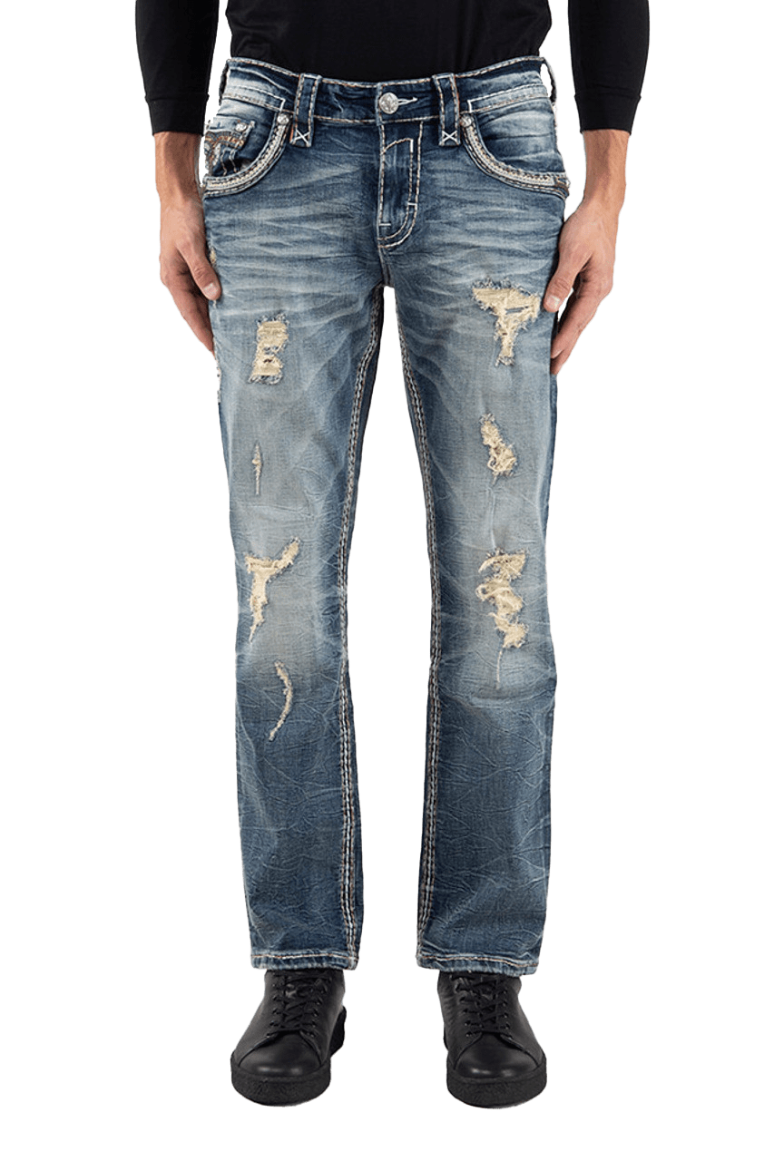 Rock Revival Men’s offers Jeans Bard Slim Straight Blue Jeans Distressed - 34 x 30