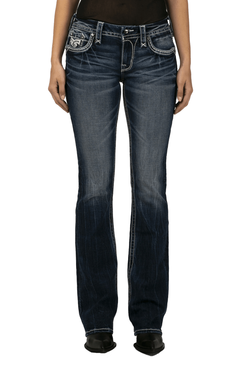 Shop Rock Revival Womens Koi Boot Cut Jeans Stylish Dark Blue Wash 2415