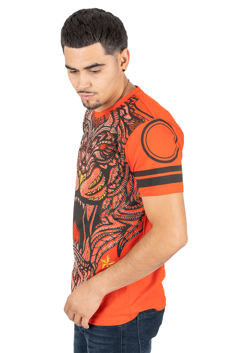 Platini Men's Orange Cotton Rhinestone T-Shirt
