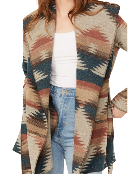 Sidran Women's Southwestern Print Hooded Wrap Jacket