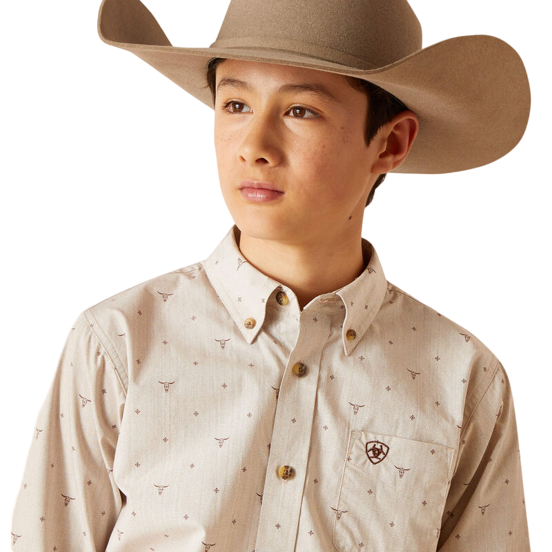 Ariat Youth Casual Series Beau Classic Fit Long Sleeve Sandshell Shirt