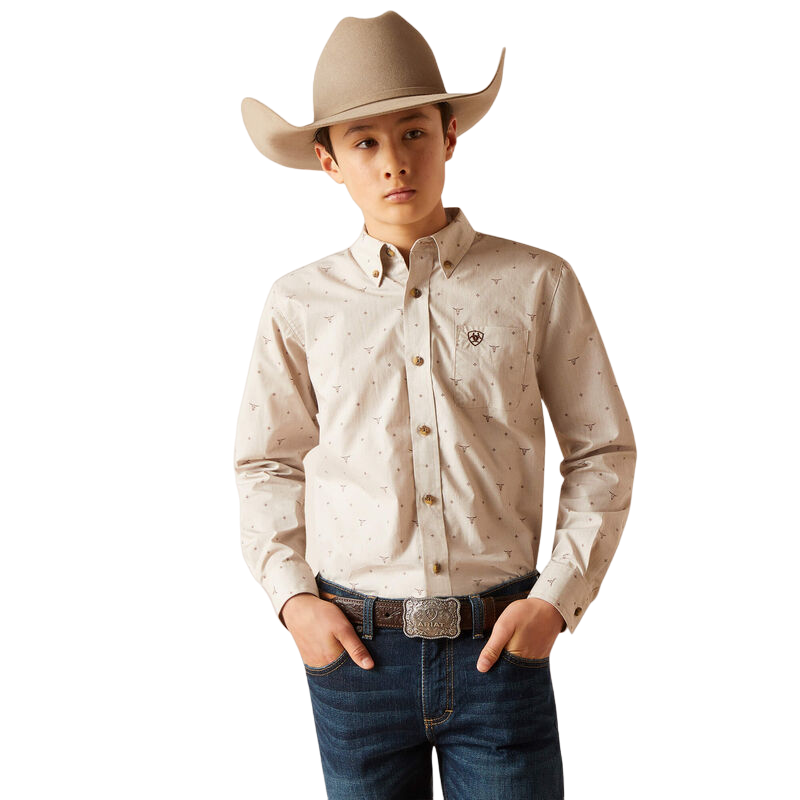 Ariat Youth Casual Series Beau Classic Fit Long Sleeve Sandshell Shirt