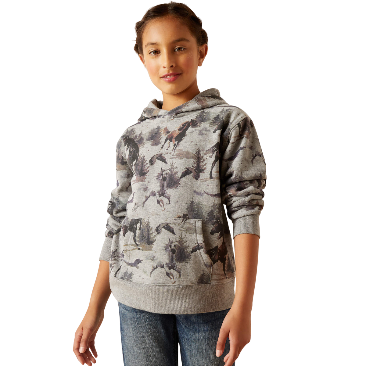 Ariat Youth Girl's Misty Horse Grey Hoodie