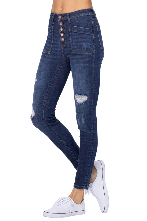 Judy Women's Cargo Patch High Rise Skinny Blue Jeans