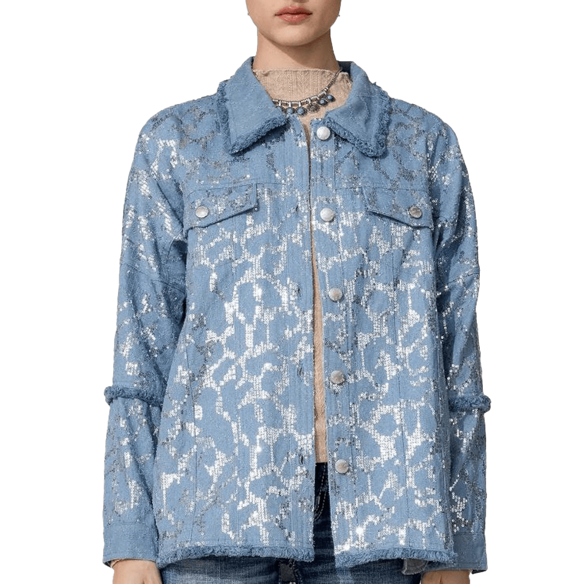 Miss Me Sequin Button Down Jacket