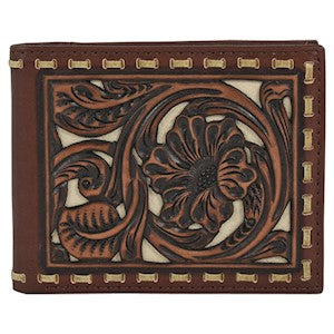 Tony Lama Men's Large Bifold Wallet - Genuine Leather, Tooling & Lacing