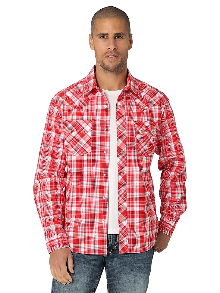 Wrangler Men's Retro Sawtooth Pocket Red Shirt - Big