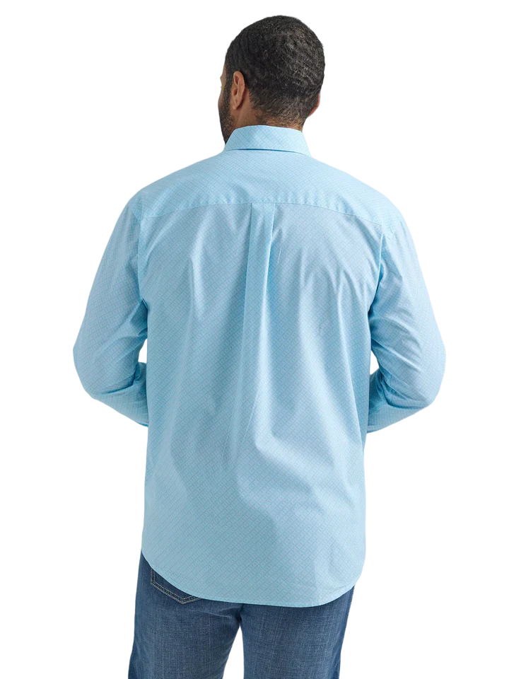 Wrangler Men's Light Blue and White Geo Print Long Sleeve Western Shirt - Big