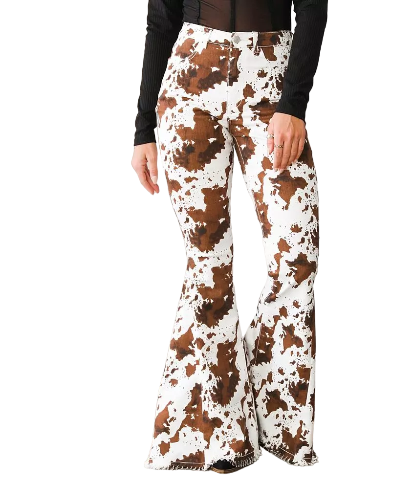 Saints Hearts Women's Cowprint Flared Denim Pants - Main Image